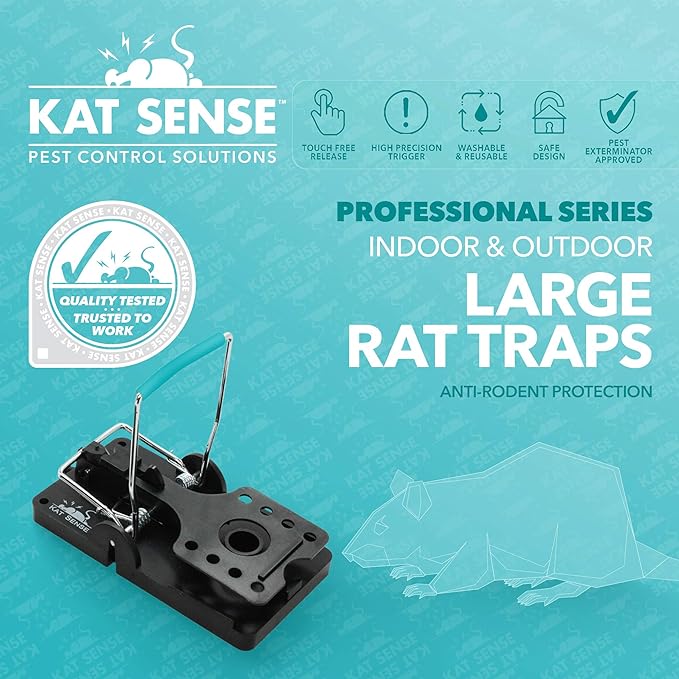 Kat Sense Large Rat Snap Traps Set of 6 - Stainless Steel Bar Design, Humane Rat Trap Indoor &