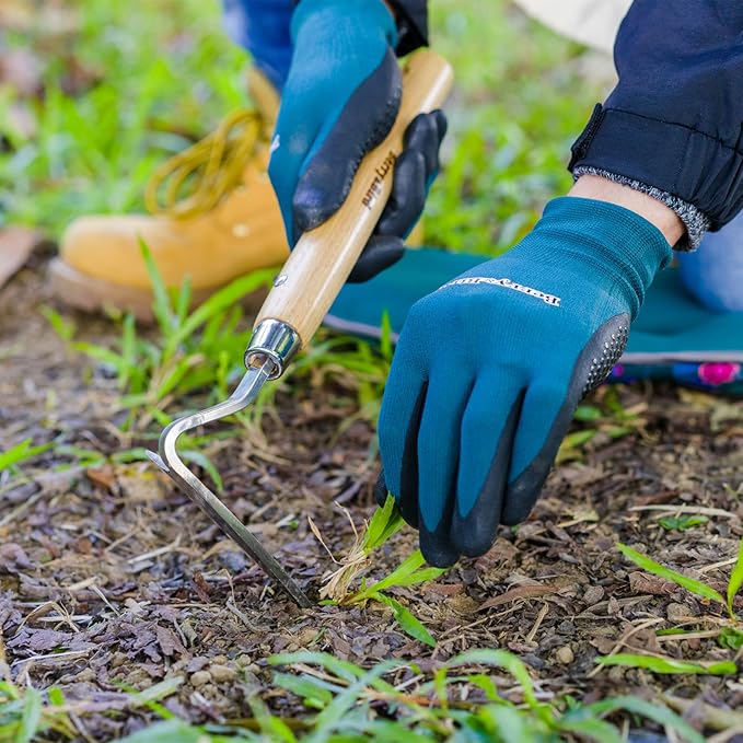 Berry&Bird Japanese Weeder-Scraper-Hoe, 12.67-Inch Gardening Sickle Hoe, Stainless Steel Bent Angle