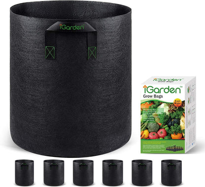 Grow Bags Tall, 10 Gallon Grow Pots 6 Pack with Handles, Heavy Duty 320G Thickened Nonwoven Fabric