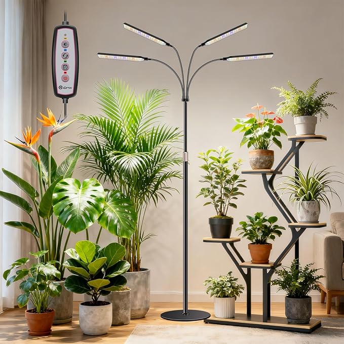 Grow Lights for Indoor Plants with Stand, 4-Heads Full Specturm Plant Grow Light with 4/8/12/16H
