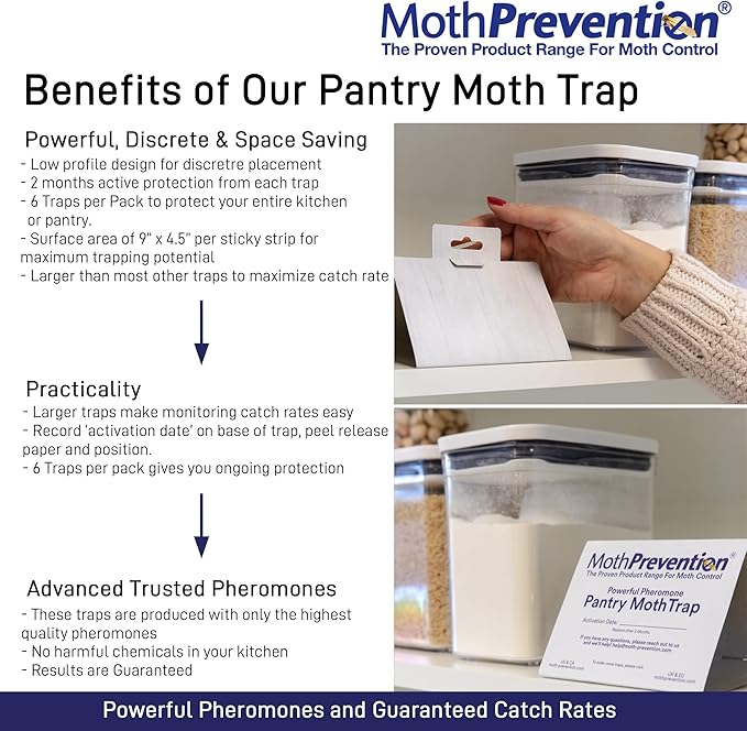 MothPrevention Powerful Pantry Moth Traps Pack of 6 | Moth Killer with Pheromones | Kitchen Moth