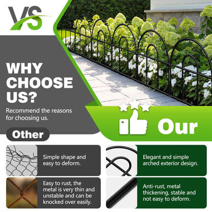 Decorative Garden Fence, 21.67ft(L) x 17in(H) Metal Fencing, 20 Pack, Black, Classic Style, Animal