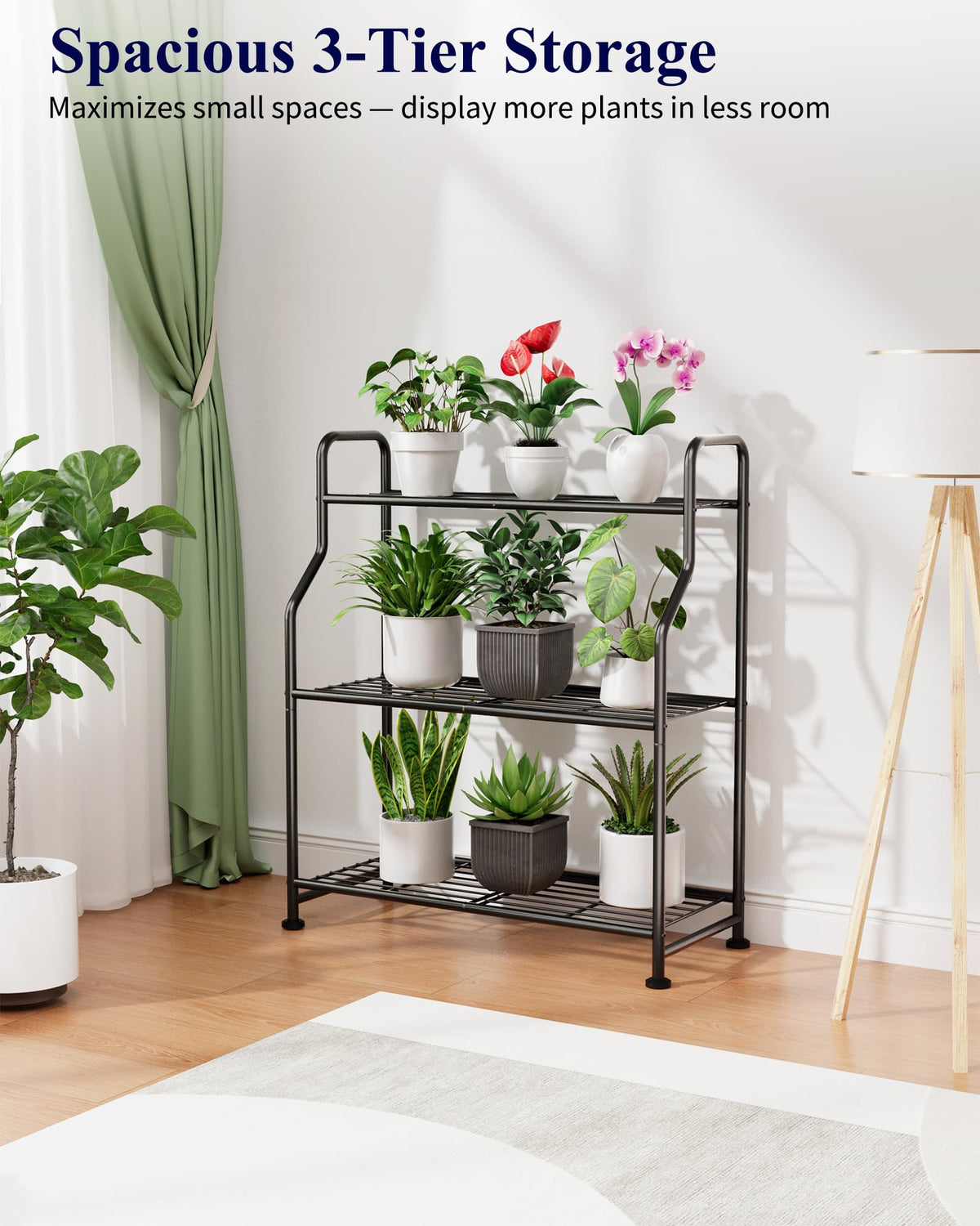 Kitsure 3-Tier Plant Stand Indoor & Outdoor, 27" x 11.4" x 29.3", Black