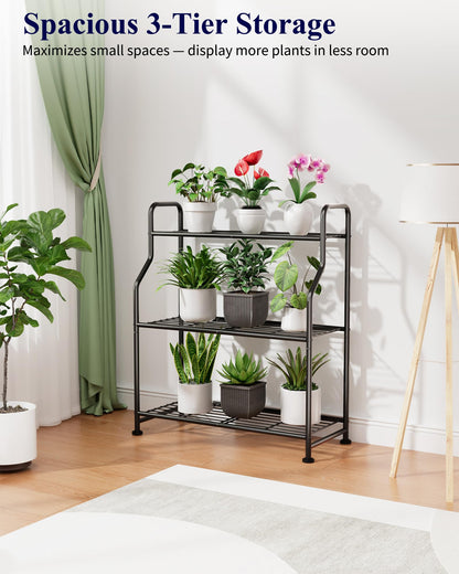 Kitsure 3-Tier Plant Stand Indoor & Outdoor, 27" x 11.4" x 29.3", Black