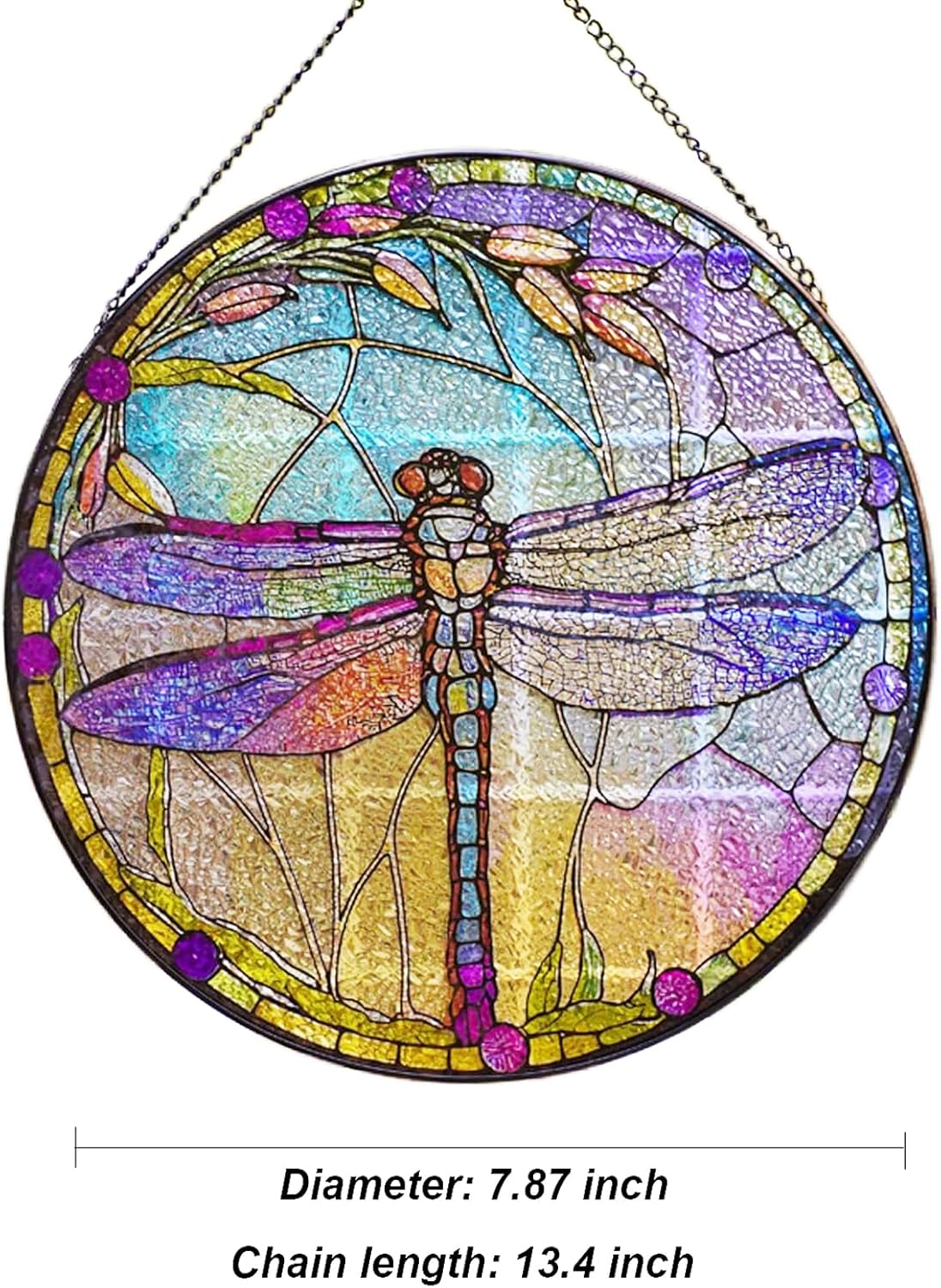 Generic Dragonfly Stained Glass Suncatcher Artistic Window Hanging,7.8” Hand-Painted Glass Panel