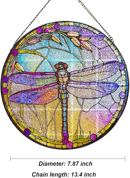Generic Dragonfly Stained Glass Suncatcher Artistic Window Hanging,7.8” Hand-Painted Glass Panel