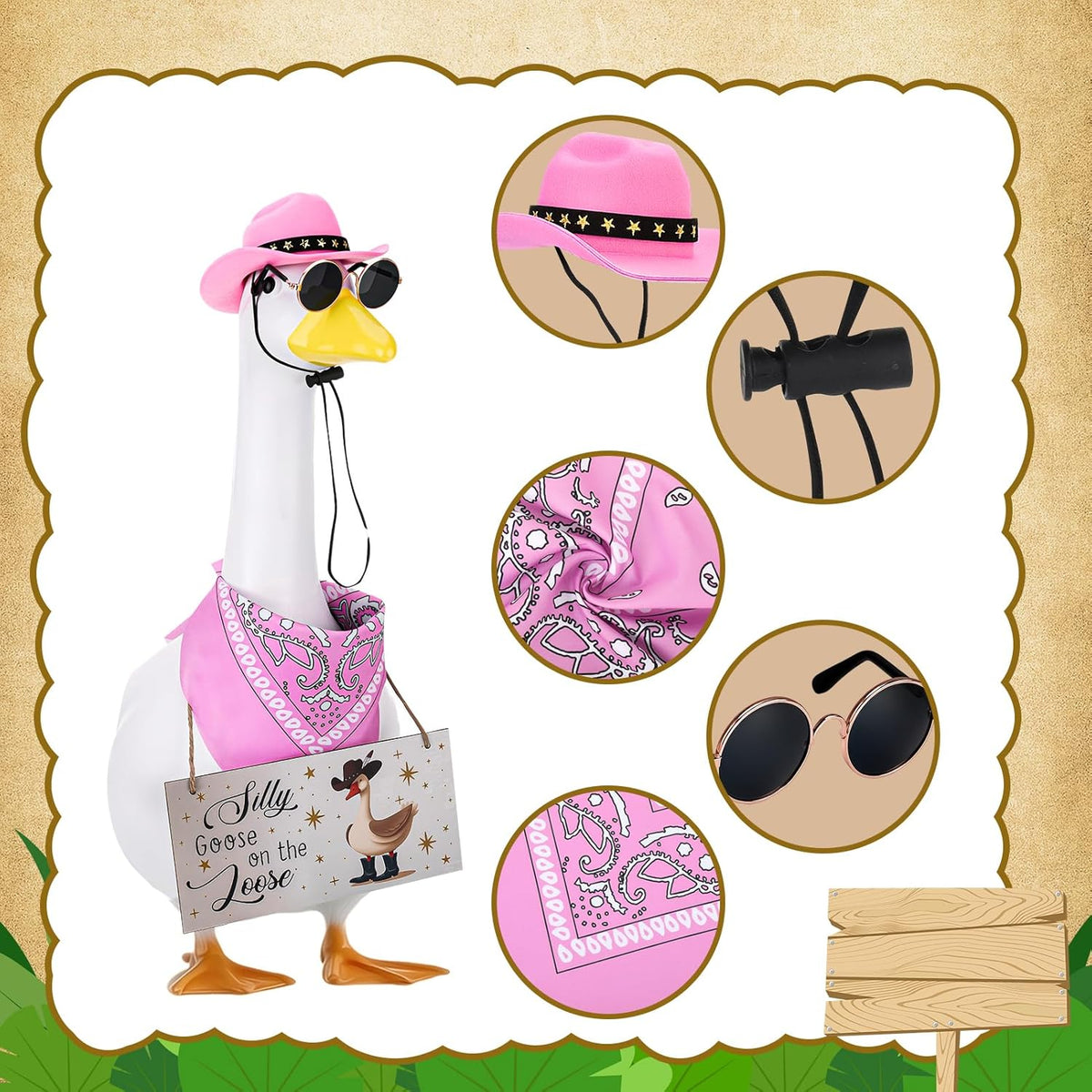 Western Cowboy Porch Goose Outfits, Lawn Cement Plastic Goose, Silly Goose on The Loose Wood Cowboy