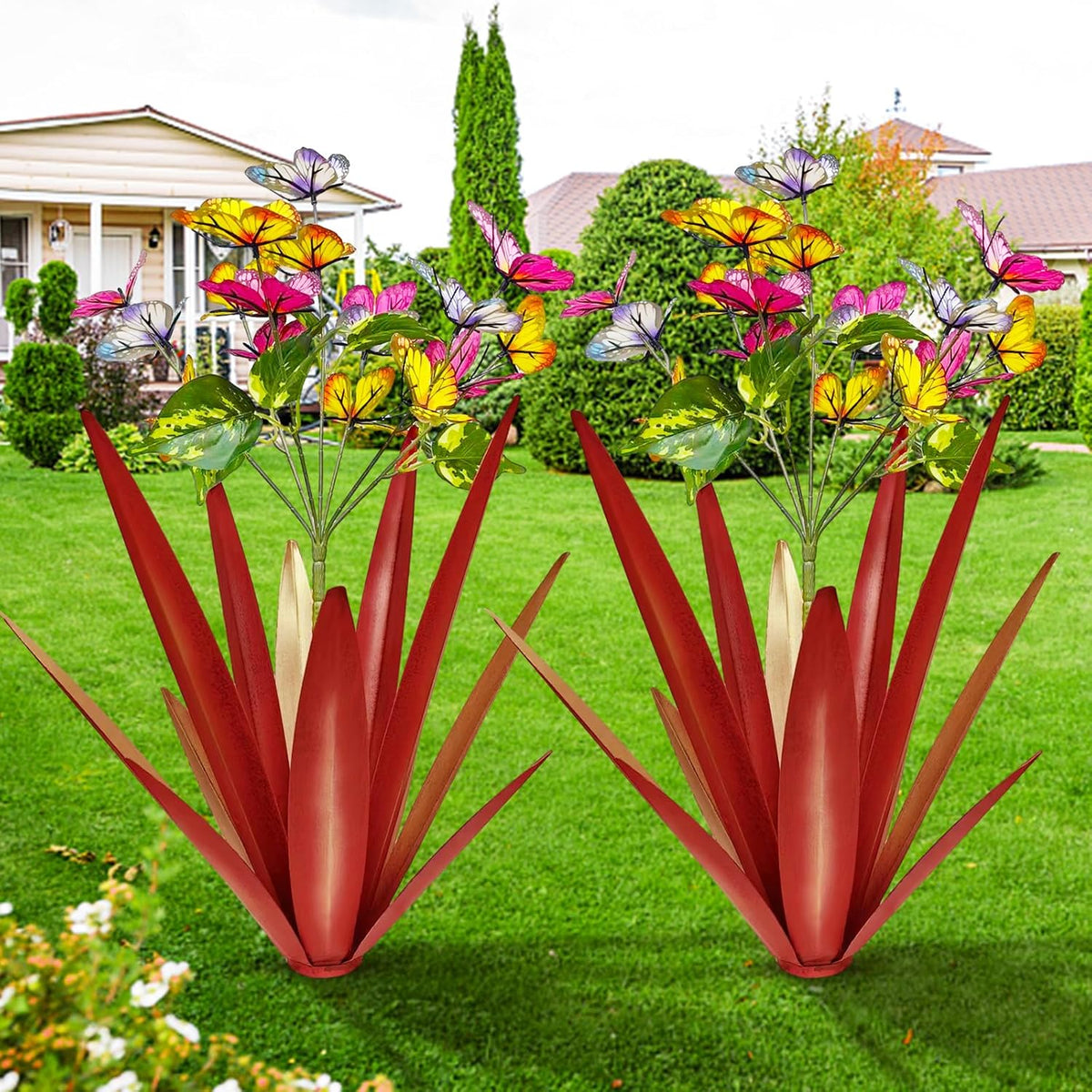 TOMBABY Garden Outdoor Butterfly Enlarge Thickened Wind Resistant Metal Agave Garden Art Metal