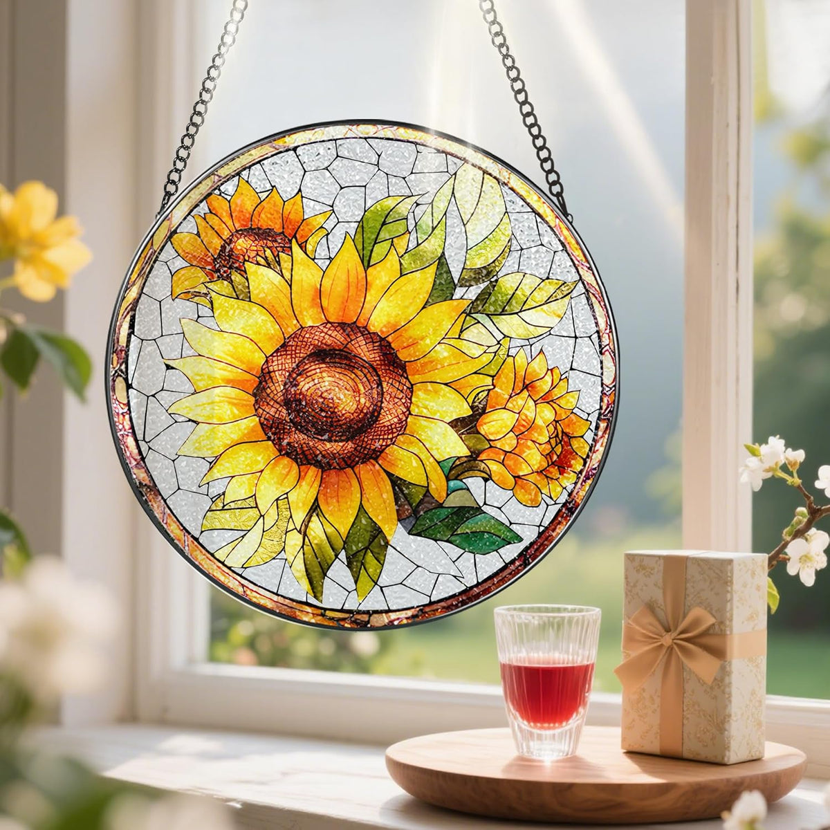 8-Inch Stained Glass Ornament, Stained Glass Window Hanging, Suncatcher Window Hanging, Home Decor