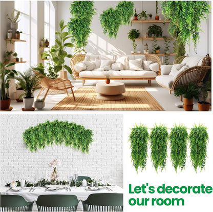 Geosar 42 Pcs Artificial Hanging Plants 32 Inch Hanging Boston Ferns Plastic Fake Plants for Wall