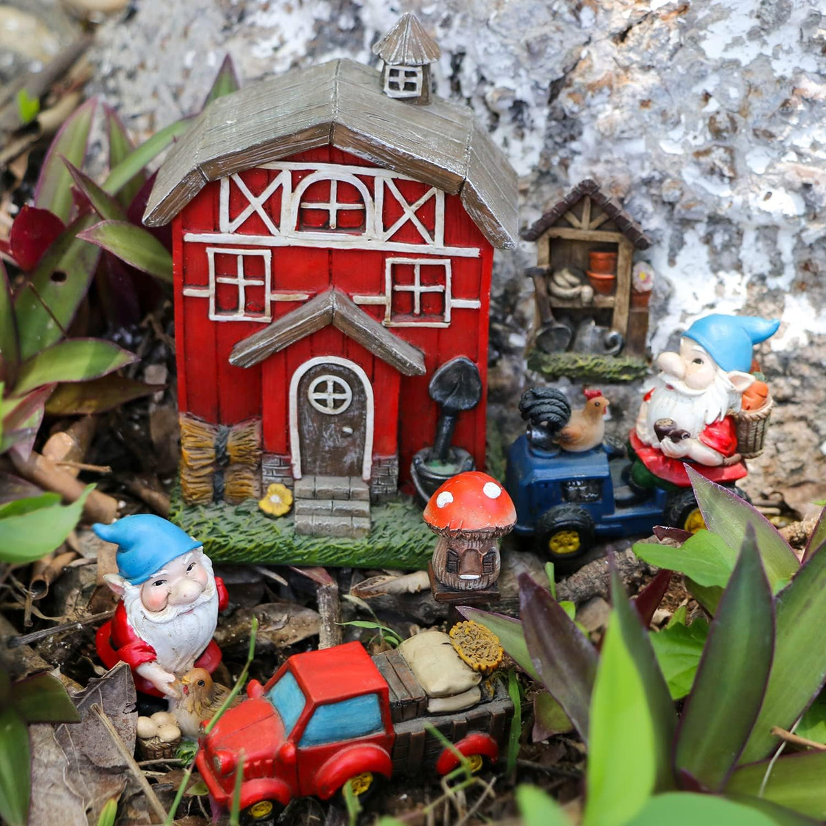 BangBangDa Miniature Fairy Garden Accessories - Garden Gnome Figurines House Set of 22PCS - Outdoor