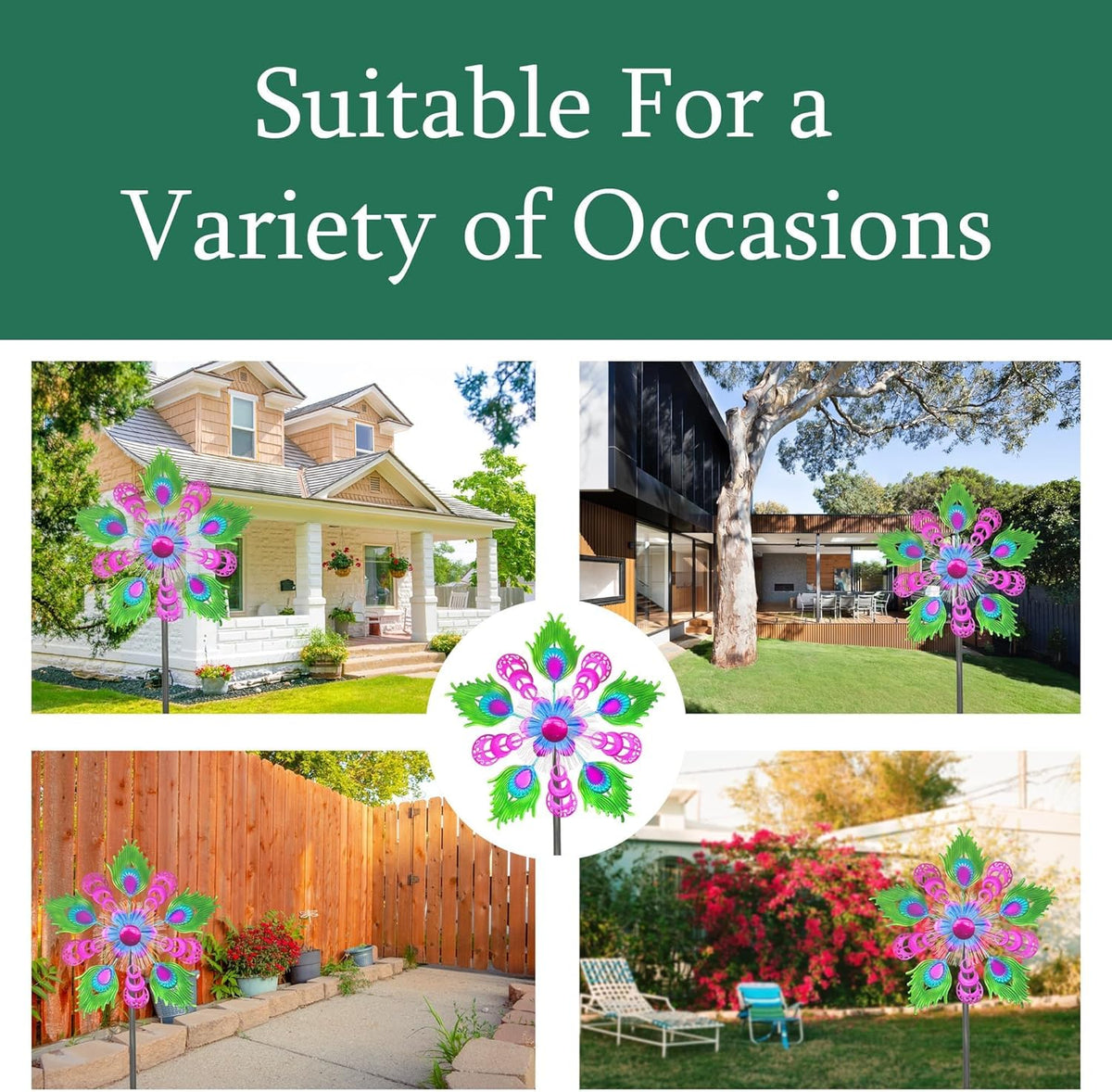 Solar Peacock Wind Spinners for Yard and Garden, 40 Inch Solar Windmill Garden Whirligig Kinetic