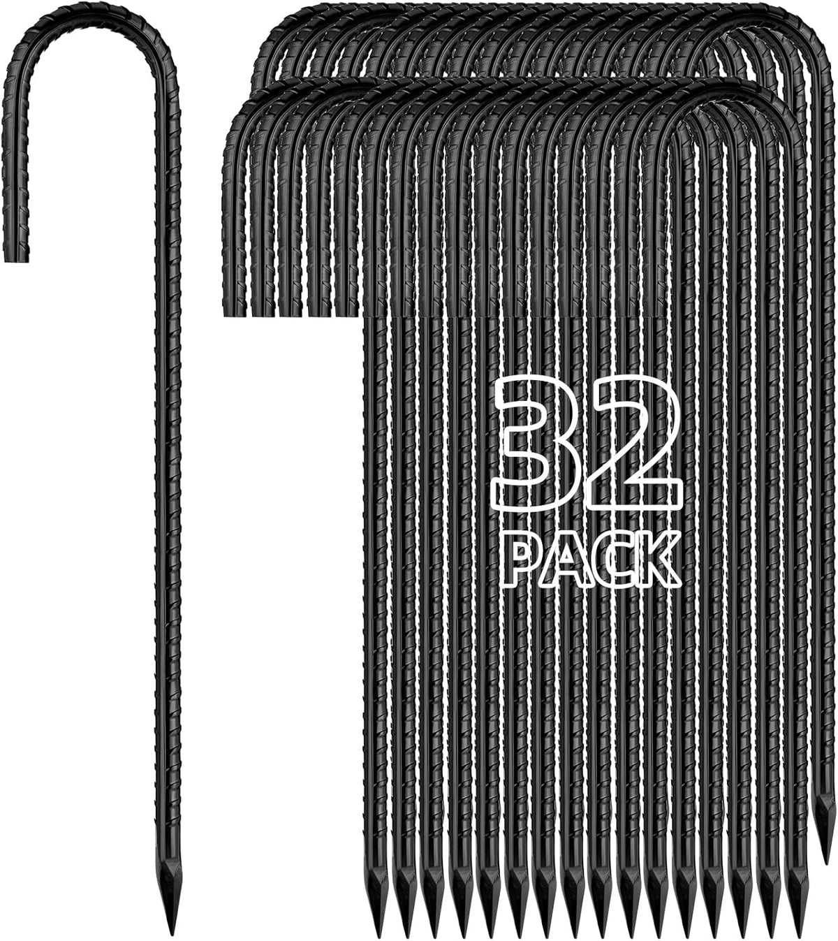 12 Inch Rebar Stakes J Hook Ground Stakes 32-Pack Heavy Duty Galvanized Chain Link Fence Stakes