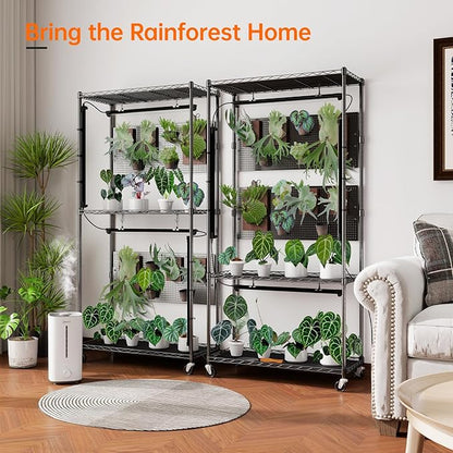 Bstrip Plant Shelf with Grow Light & Pegboard, Metal Plant Stand with Adjustable Rack and Wheels, 4