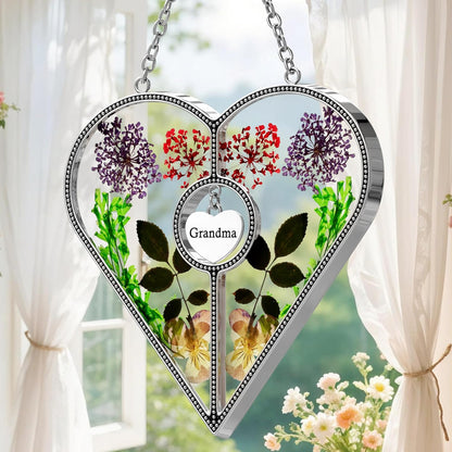 KY&BOSAM Heart Suncatcher Grandma Gifts Stained Glass Panels for Windows Hangings Wind Chime