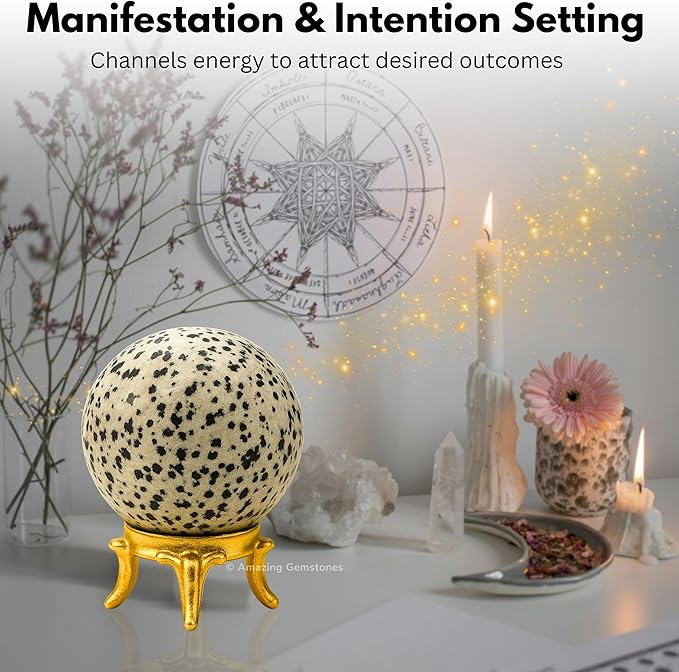 Amazing Gemstone Dalmatian Jasper Crystal Ball with Stand - 2 Inches Crystal Sphere Meditation