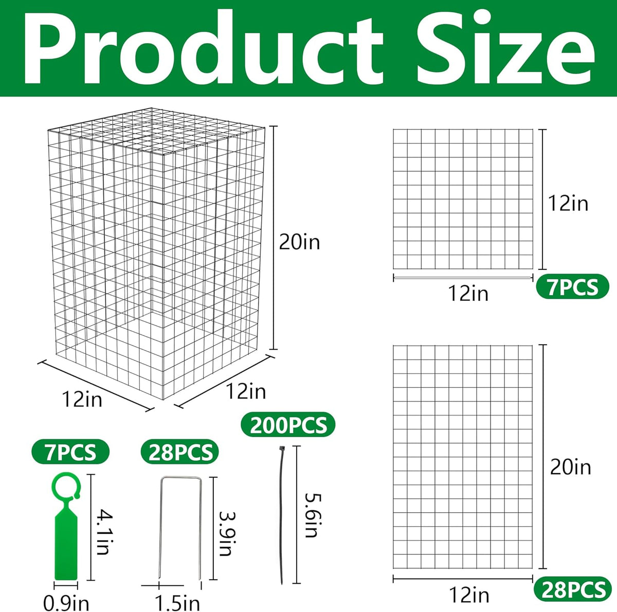 Adnee 7 Pack Wire Plant Protector with Cover-20x12x12 Inch Detachable Square Wire Cages to Prevent