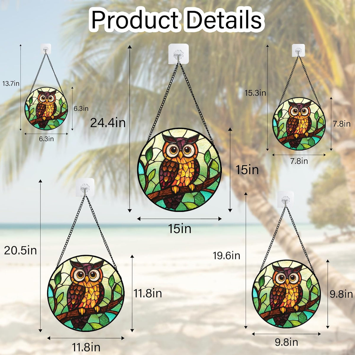 Stained Glass Window Hanging - Owl on a Branch Suncatcher for Doors Window Home Orange Brown Sun