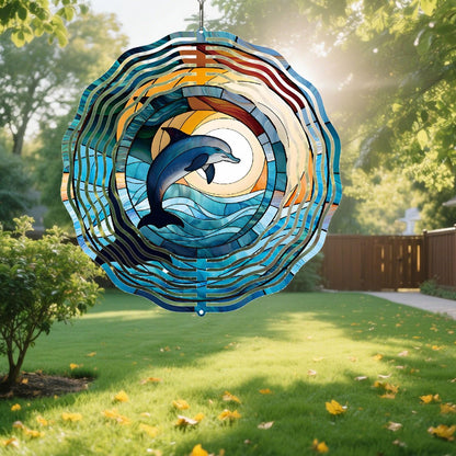 Metal 3D Wind Spinners Outdoor Dolphin Decorations Hanging, Festive Gifts for Women Mom Grandma