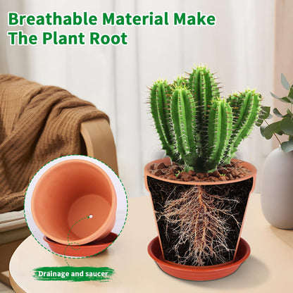 Tuqaumu 6 Pack 6 Inch Terracotta & Clay Pots with Saucer for Plants, Large Terra Cotta Plant Pot