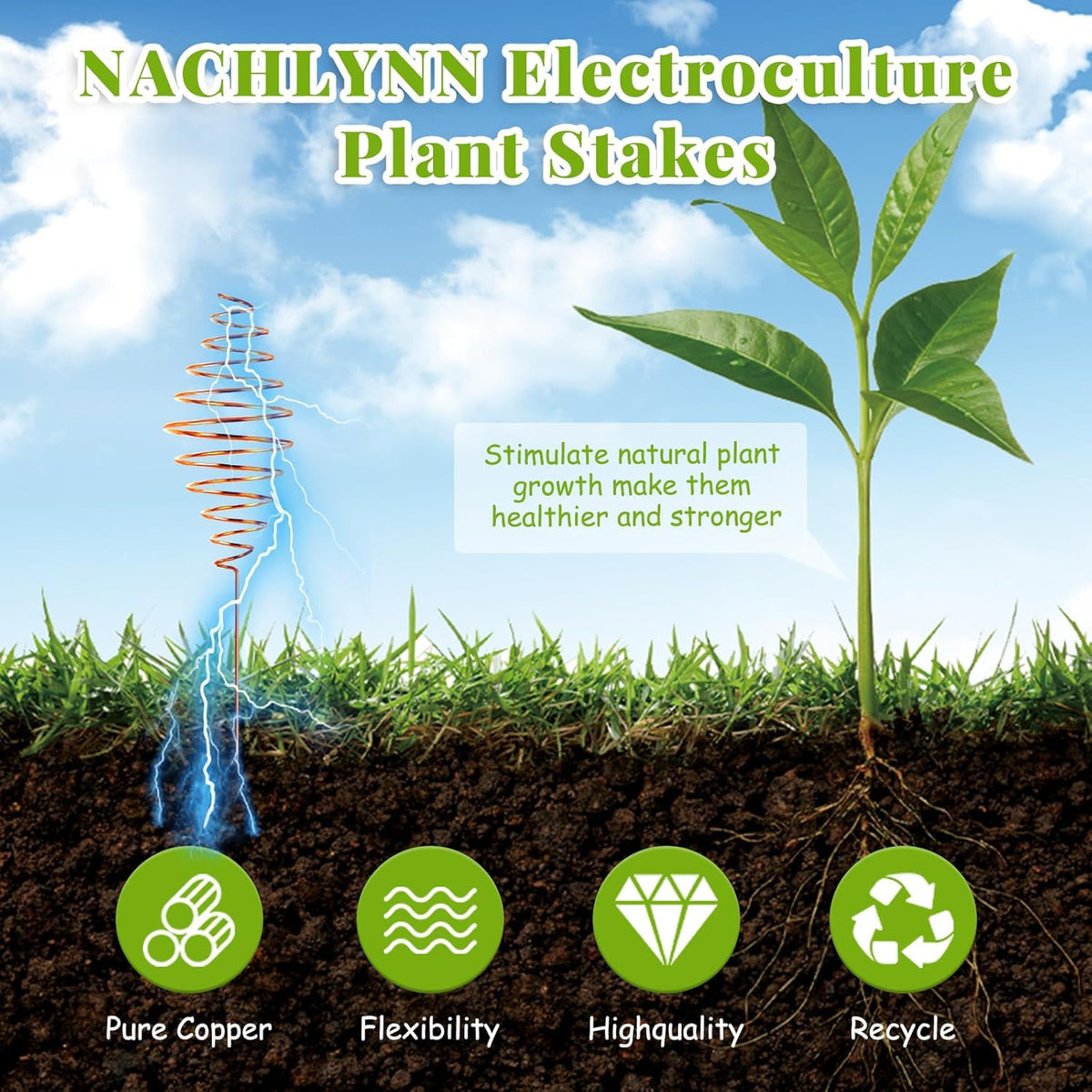 NACHLYNN 6 Pack Electroculture Plant Stakes Pure Long Copper Garden Stakes Soft Copper Electro