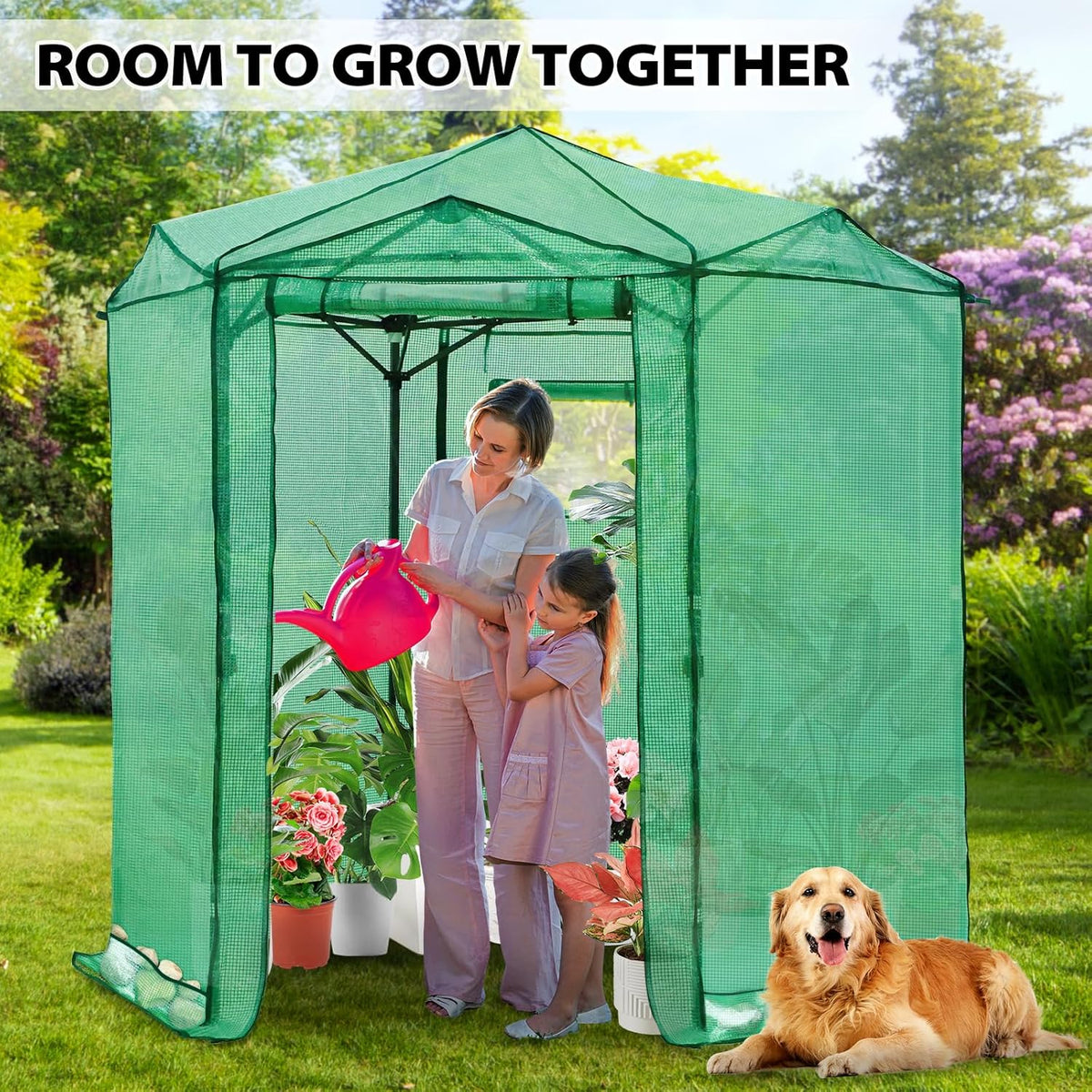 EAGLE PEAK 6.6x6.6 ft Hexagon Pop up Greenhouse, Portable Walk-in Grow Tent for Seed Starting