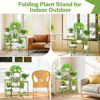 iDavosic.ly 6 Tier Folding Plant Stand Indoor Outdoor with Plastic Tray, Tiered Corner Flower