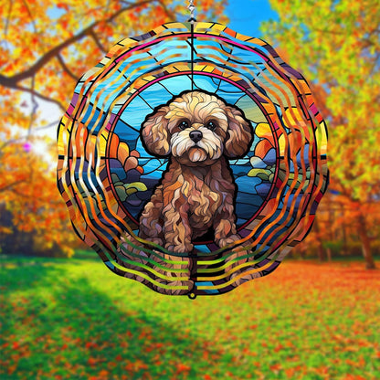 Poodle Dog Wind Spinners Outdoor Dog Memorial Gifts, 3D Metal Kinetic Hanging Garden Wind Spinner