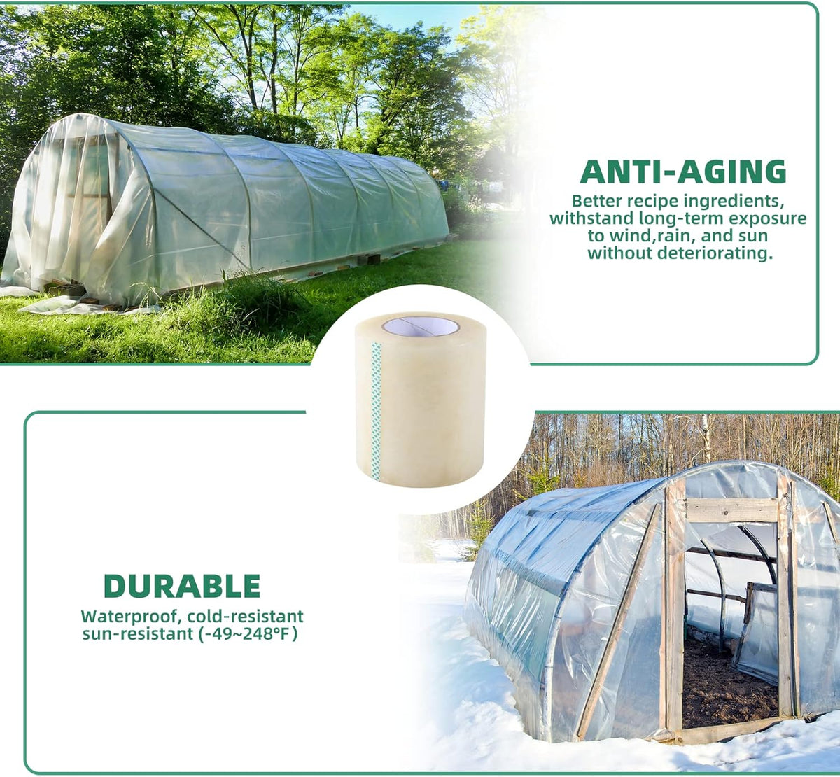 Greenhouse Repair Tape, 6.3 mil Thickness Greenhouse Plastic Tape, Clear UV Resistant Greenhouse