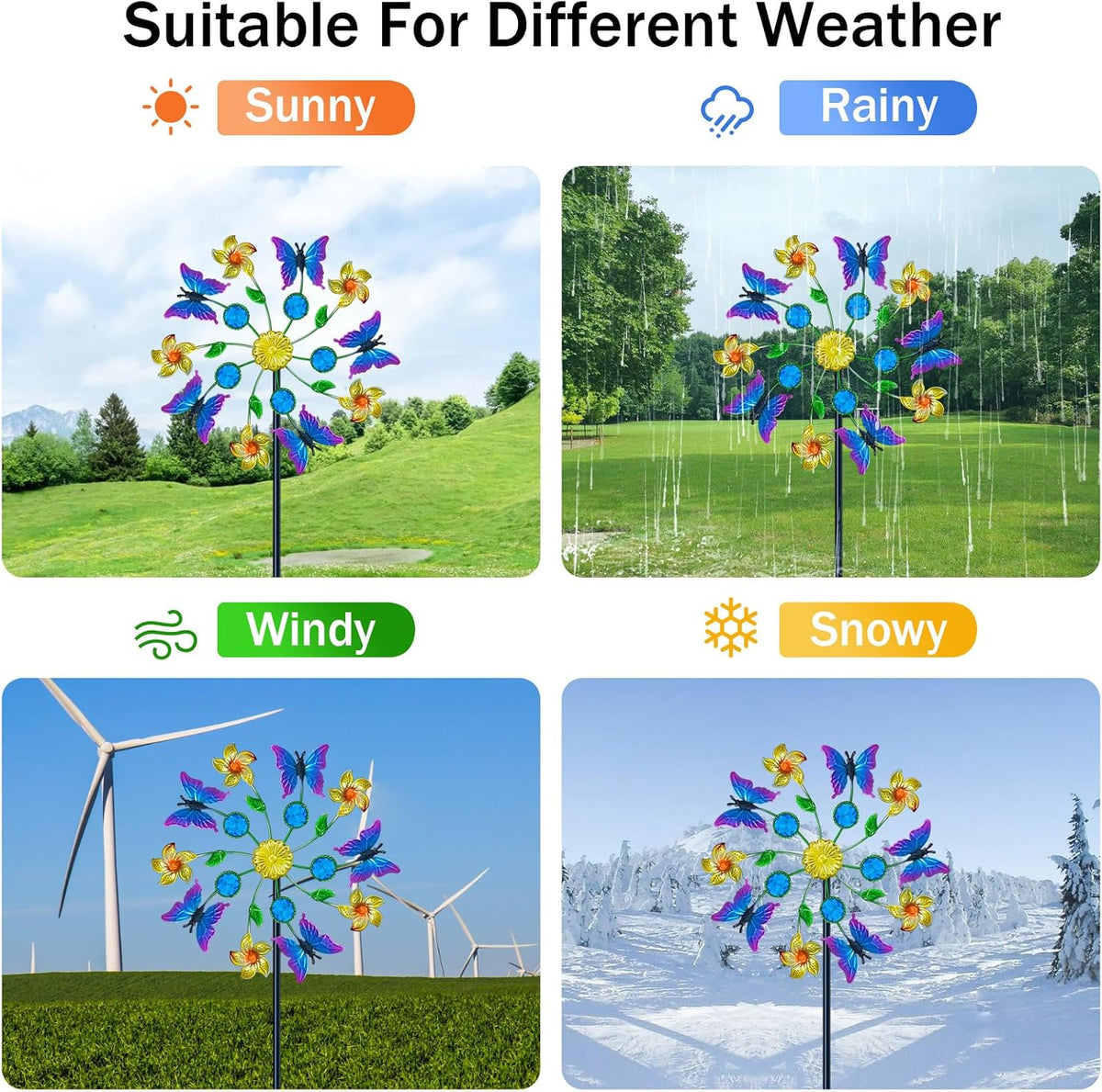 44" Butterfly Garden Wind Spinners - Metal Outdoor Stake Spinner Windmills, Wind Sculpture Yard Art