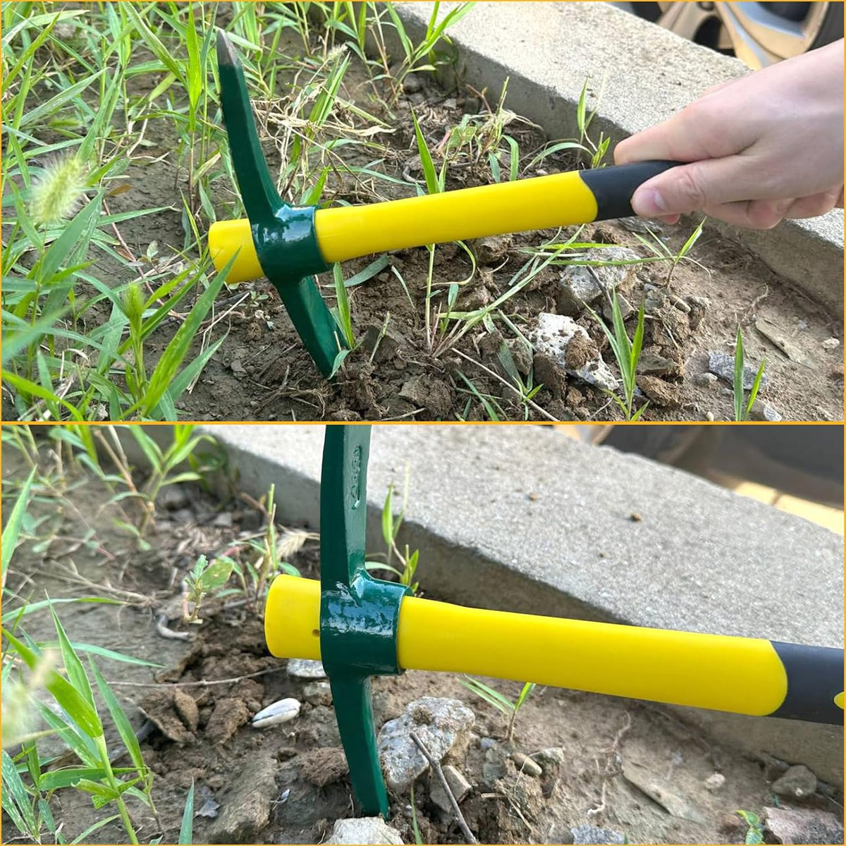 15 Inches Pick Mattock Hoe, Heavy Duty Forged Weeding Mattock Hoe with Fiberglass Handle, Garden