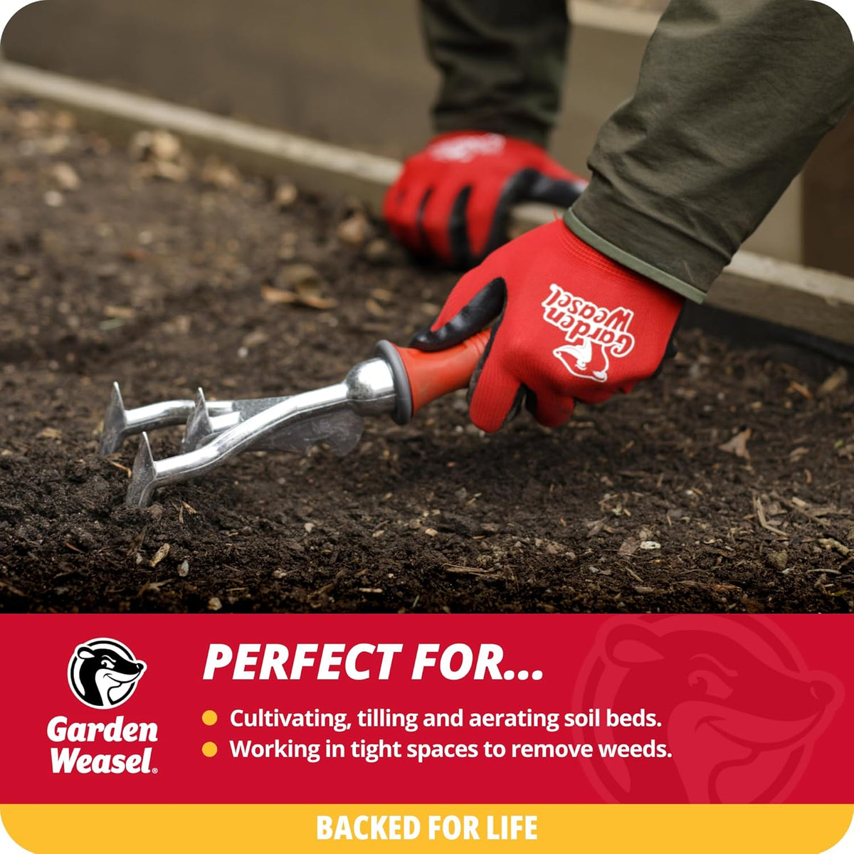 Garden Weasel Double-Sided Garden Cultivator/Tiller | Cultivate, Till, Break Up Soil | Planting and