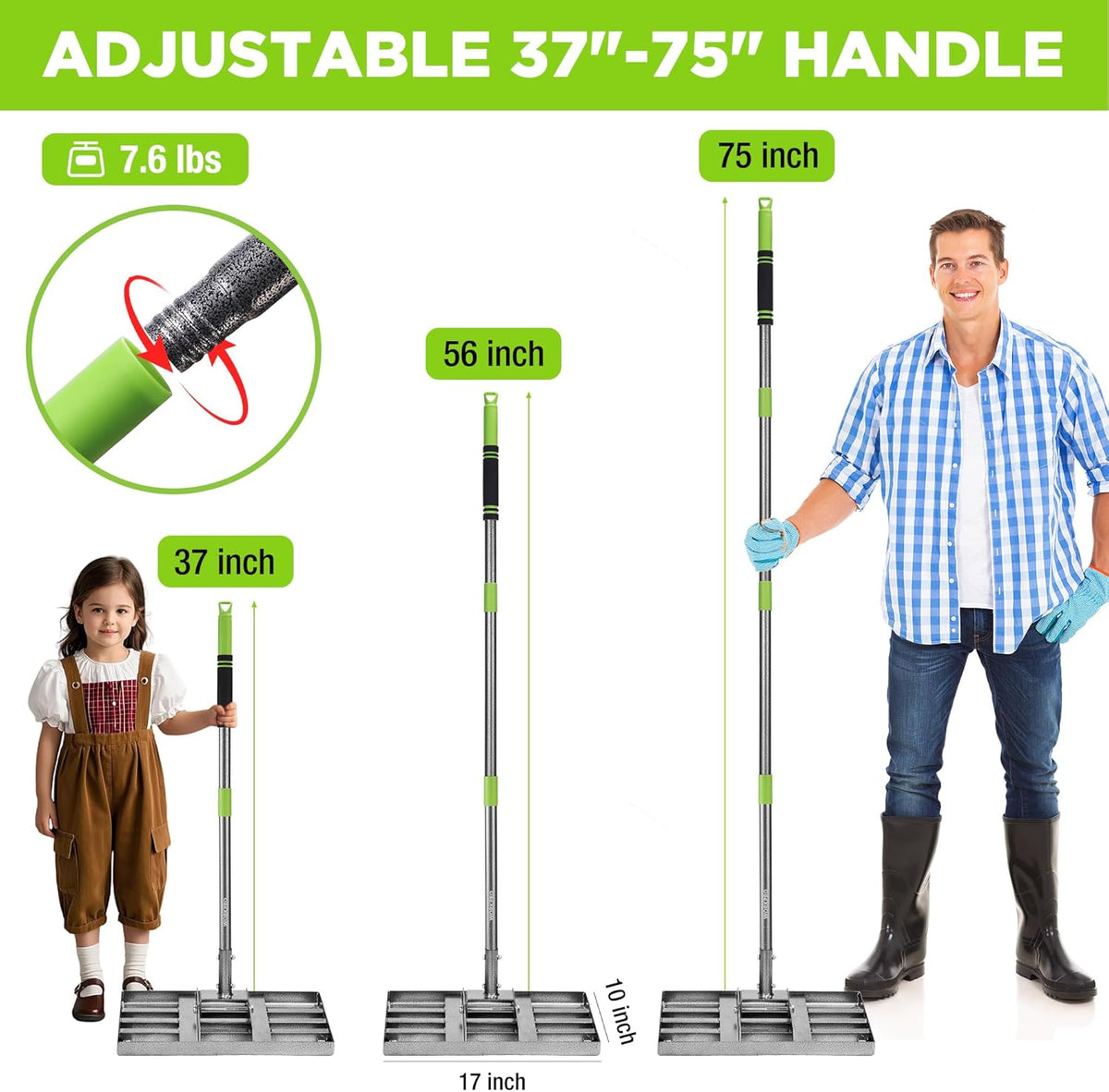 WORKPRO Lawn Leveling Rake, Heavy Duty Leveling Rake with 17” x 10” Ground Plate, Yard Leveling