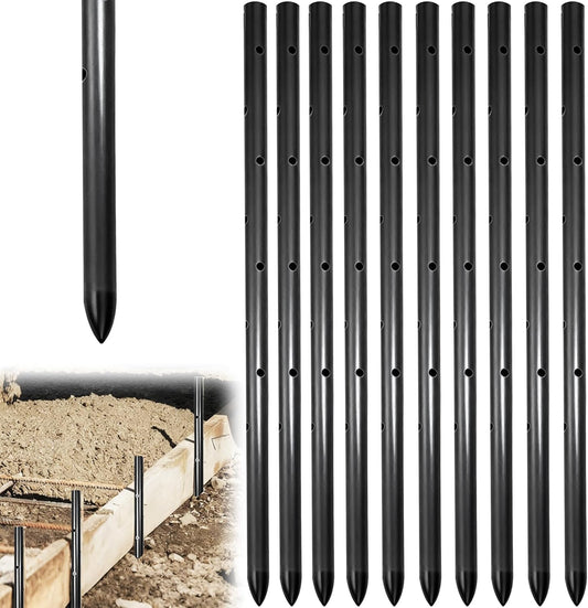 10PCS 17 Inch Round Steel Concrete Form Stakes with Holes Heavy Duty Rebar Stakes Concrete Pins for