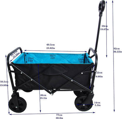 Folding cart That Does not Need to be Assembled Station Wagon, Grocery cart (Black+Blue Mini cart)