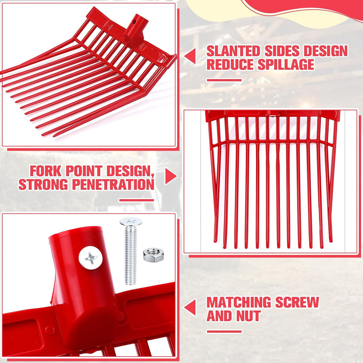 Lasnten 6 Pack Manure Fork Replacement Heads 12 Tines Heavy Duty Pitchfork Heads with Screws & Nuts