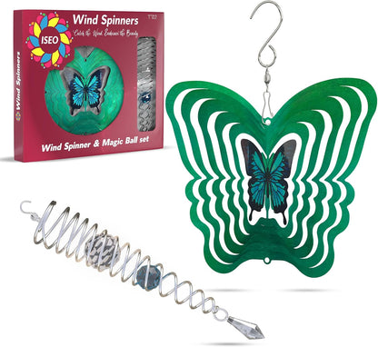 ISEO Butterfly Wind Spinner for Yard and Garden with Gazing Ball Set, Hanging Outdoor Decor, Yard
