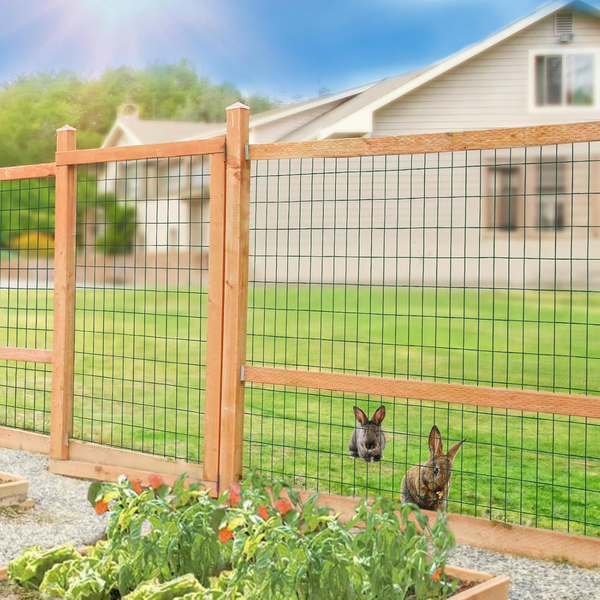 Green PVC Coated Welded Wire Fence 48 Inch x 50 Foot, 2 Inch x 4 Inch 14GA, Garden Border Fencing