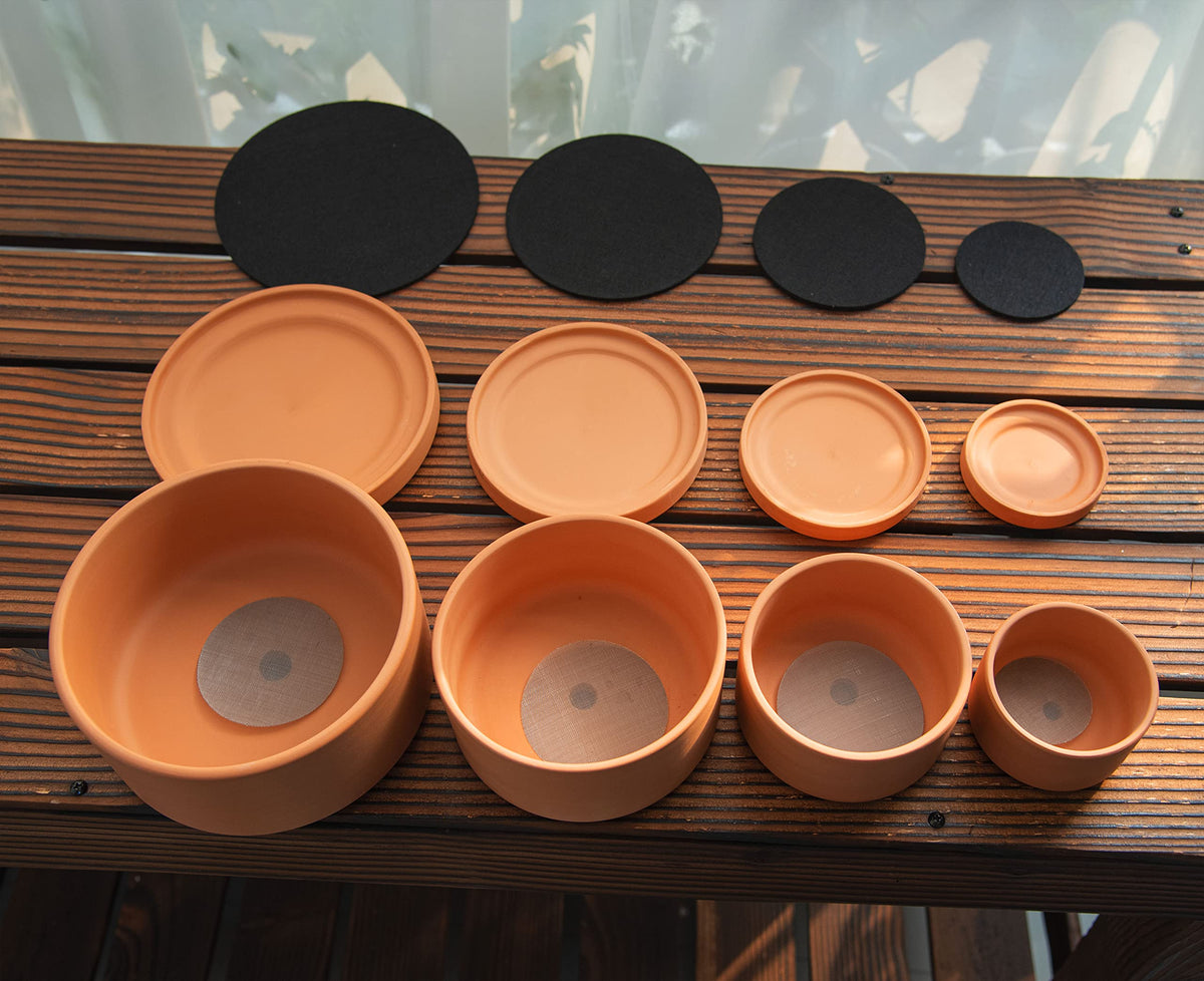 D'vine Dev Set of 4 Terracotta Shallow Planter Pots for Succulent, 3 Inch 4 Inch 5 Inch 6 Inch