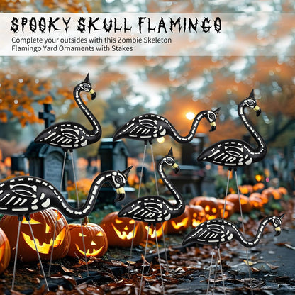 Halloween Black Flamingo Skeleton,Skeleton Flamingo Glow in The Dark, Zombie Flamingos for Spooky