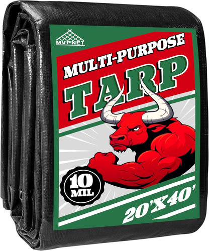 Tarp 20x40 ft Heavy Duty 100% Waterproof 10mil,UV Resistant,Durable Grommets and Reinforced Edges