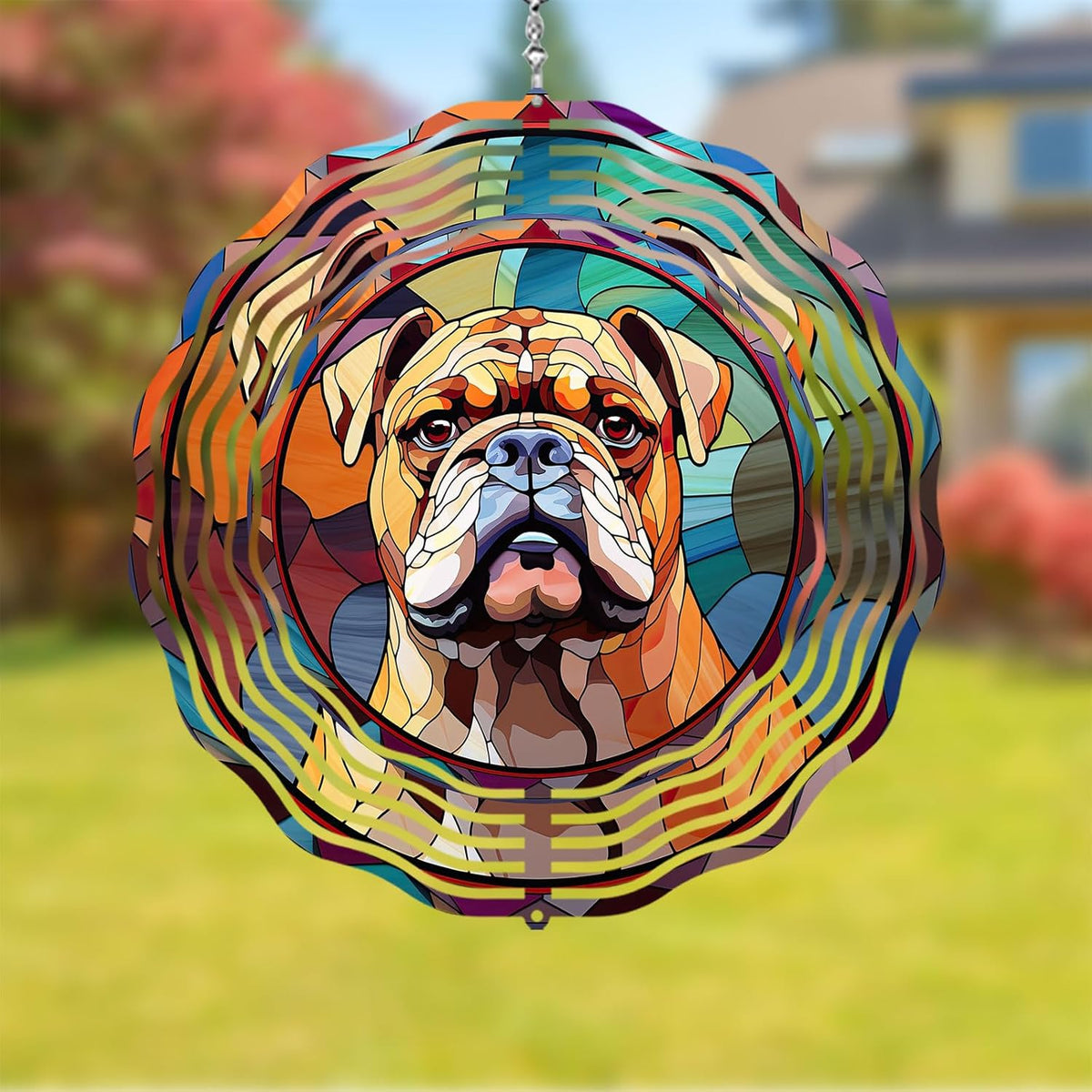 Bulldog Dog Wind Spinners Outdoor Dog Memorial Gifts, 3D Metal Kinetic Hanging Garden Wind Spinner