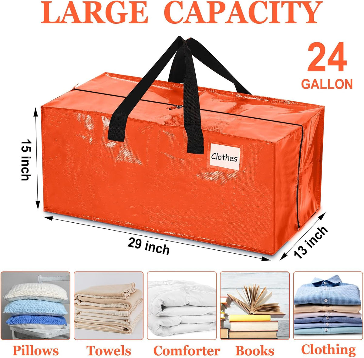 4 Pcs 24 Gallon Large Moving Bags with Zipper and Handles Foldable Storage Duffle Bags Heavy Duty