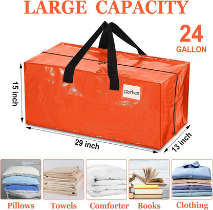 4 Pcs 24 Gallon Large Moving Bags with Zipper and Handles Foldable Storage Duffle Bags Heavy Duty