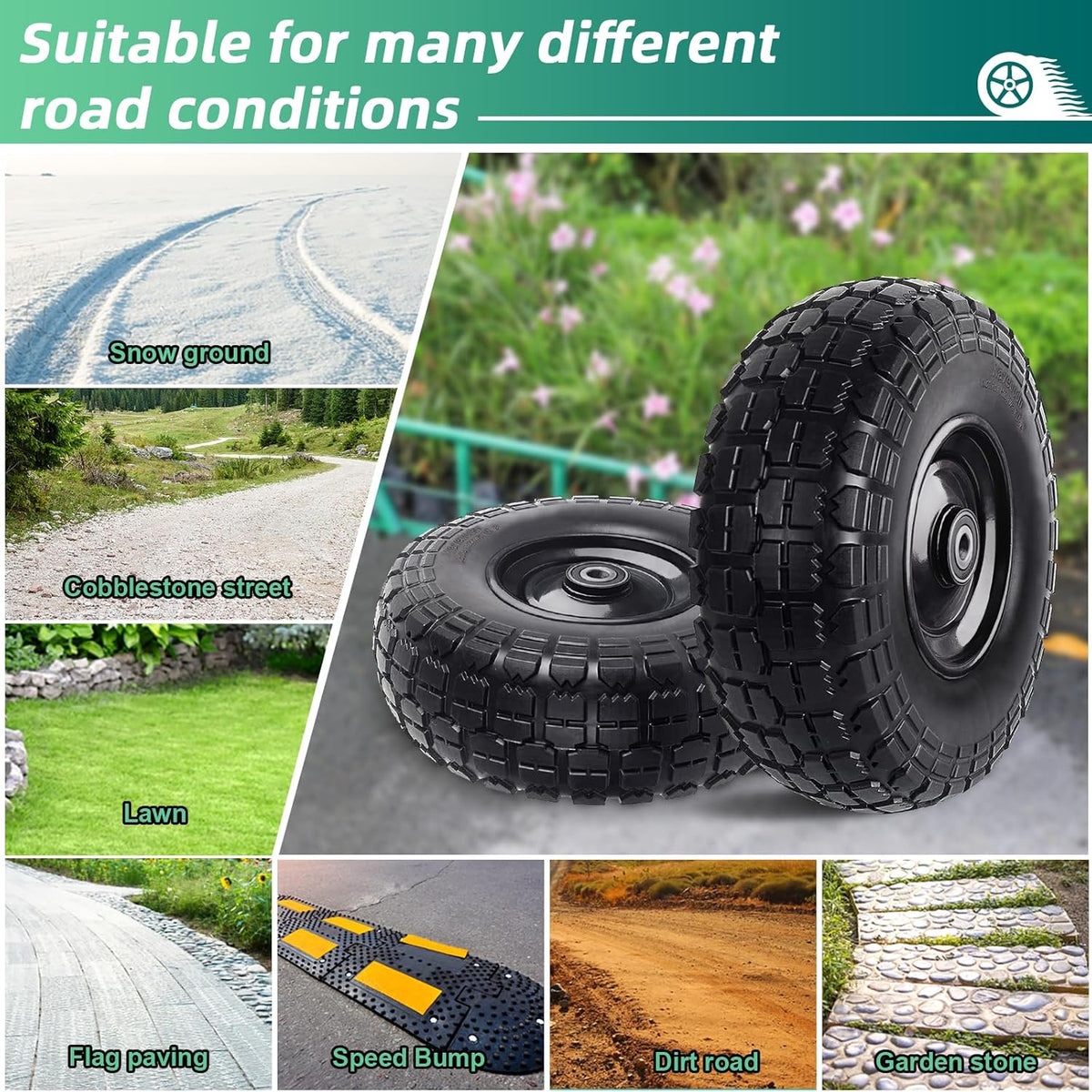 12'' Flat Free Tires Rubber Replacement Solid Tire and Wheel Assemblies for Hand Trucks Garden Cart