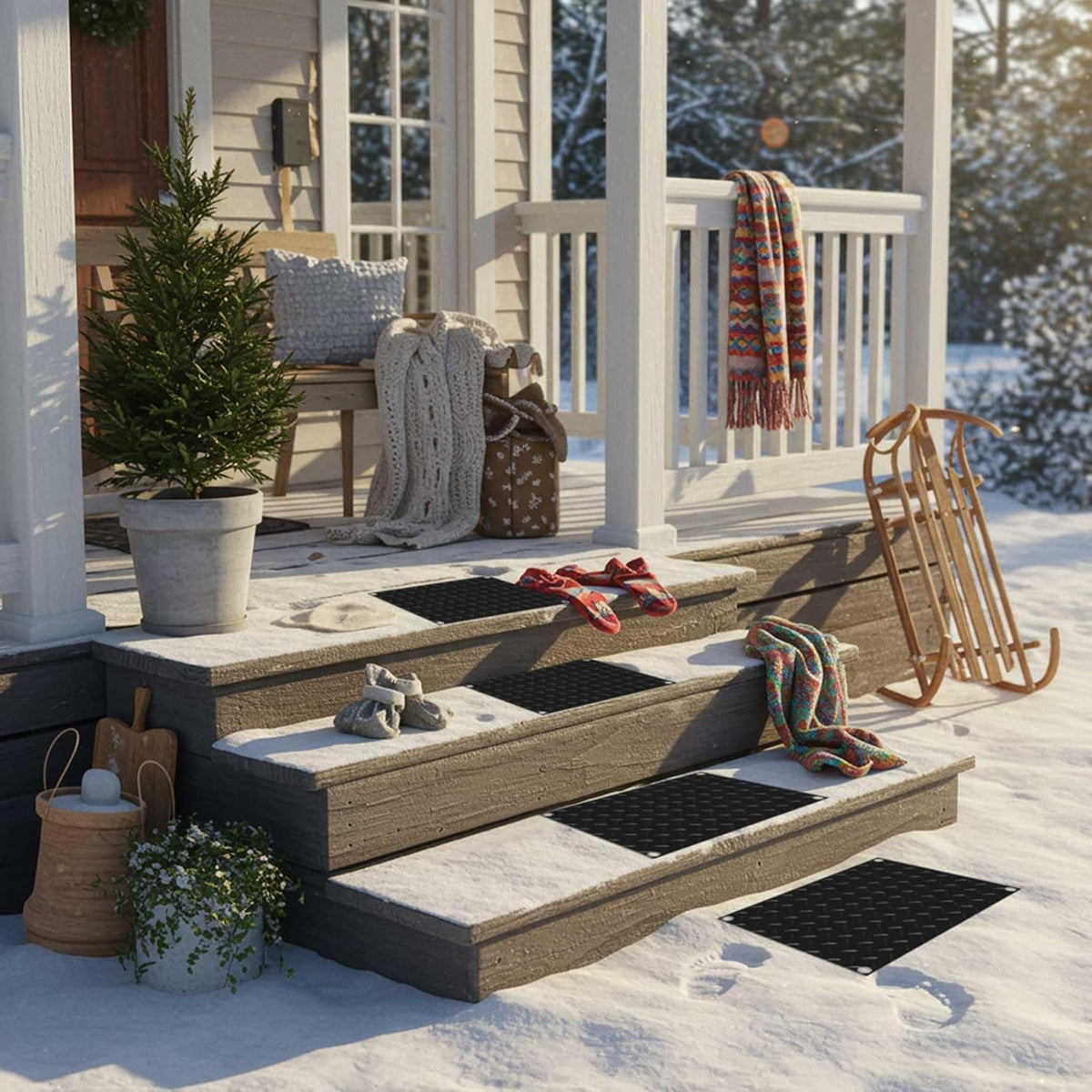 Riakrum 2 Pcs Heated Snow Melting Mats Outdoor, 10 x 15 in Winter Anti-Slip Heated Rubber Mat for
