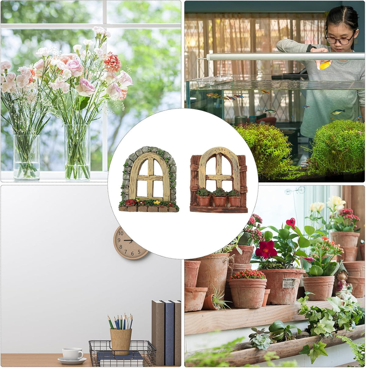 DOITOOL 2Pcs Miniature Fairy Garden Window,Artificial Window Ornament Miniature Fairy Doors Gnome