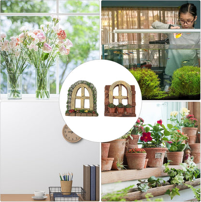 DOITOOL 2Pcs Miniature Fairy Garden Window,Artificial Window Ornament Miniature Fairy Doors Gnome