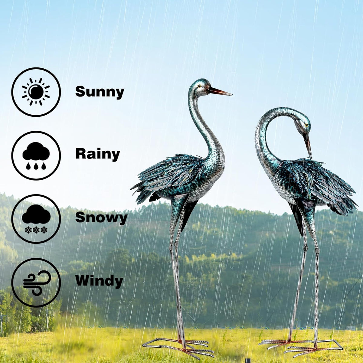 Kircust Garden Crane Statue for Outdoor, Blue Heron Decoy Garden Sculptures and Statues, Metal Bird