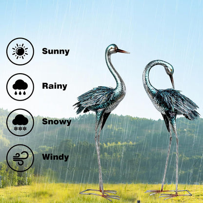 Kircust Garden Crane Statue for Outdoor, Blue Heron Decoy Garden Sculptures and Statues, Metal Bird